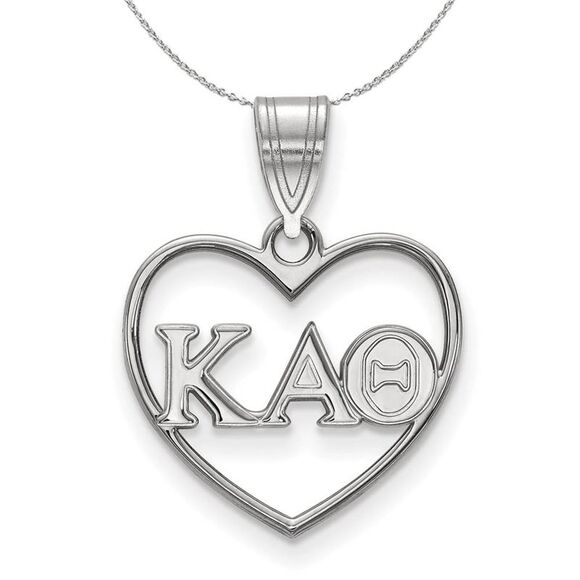 Sterling Silver Kappa Alpha Theta Heart Greek Necklace - 24 Inch - Picture 1 of 8